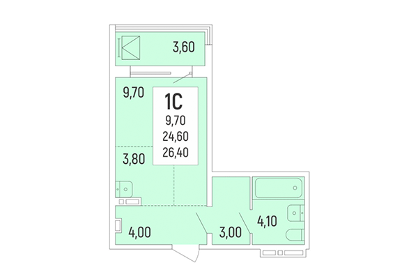 Студия 26,40 м² в Акация на Лежена. Планировка