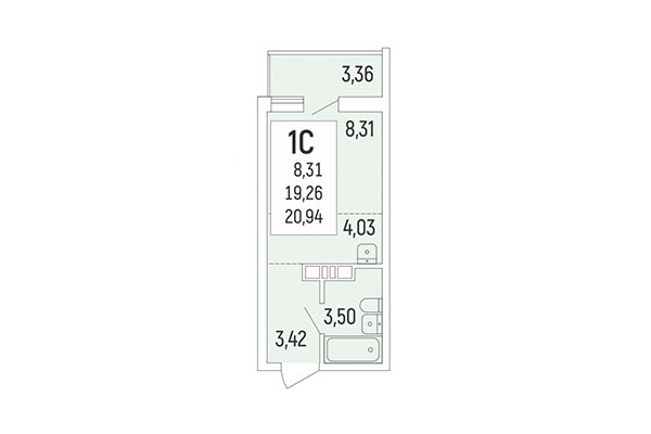 Студия 20,94 м² в Акация на Ватутина. Планировка