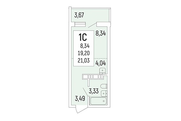 Студия 21,03 м² в Акация на Ватутина. Планировка