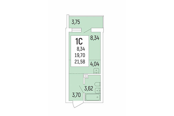 Студия 21,58 м² в Акация на Ватутина. Планировка