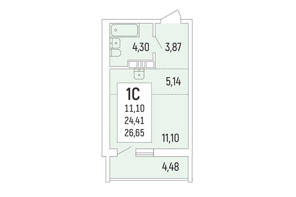 Студия 26,65 м² в Акация на Ватутина. Планировка