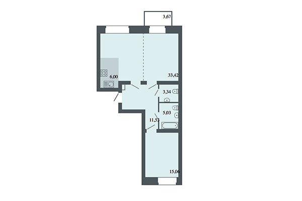 2-комнатная квартира 74,38 м² в ЖК Спектр. Планировка