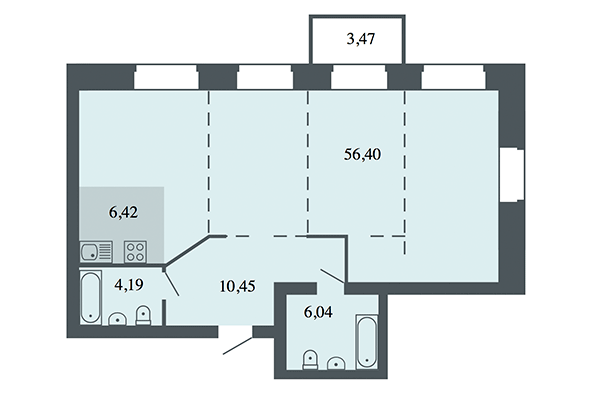 3-комнатная квартира 83,51 м² в ЖК Спектр. Планировка