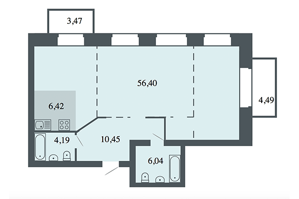 3-комнатная квартира 83,53 м² в ЖК Спектр. Планировка