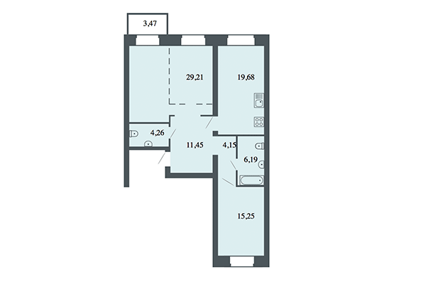 3-комнатная квартира 90,20 м² в ЖК Спектр. Планировка