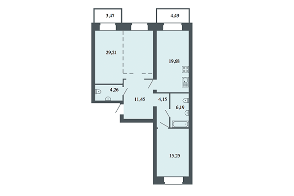 3-комнатная квартира 90,21 м² в ЖК Спектр. Планировка