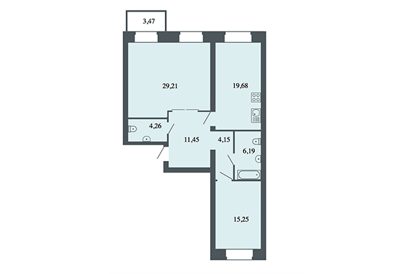 3-комнатная квартира 90,22 м² в ЖК Спектр. Планировка