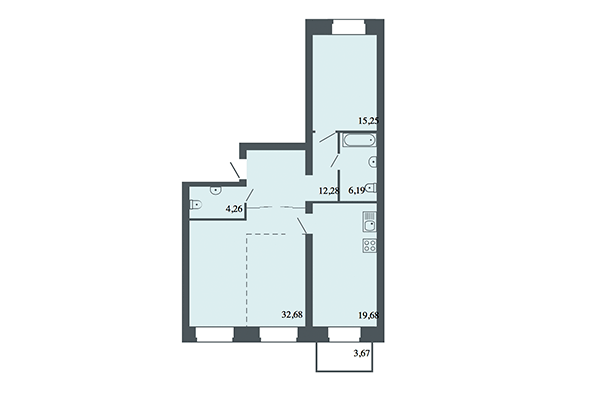 3-комнатная квартира 90,35 м² в ЖК Спектр. Планировка