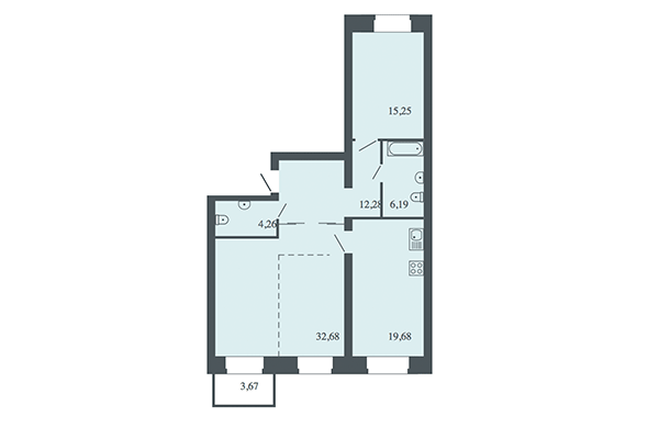 3-комнатная квартира 90,36 м² в ЖК Спектр. Планировка