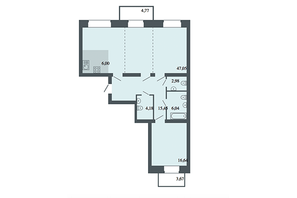 3-комнатная квартира 98,35 м² в ЖК Спектр. Планировка