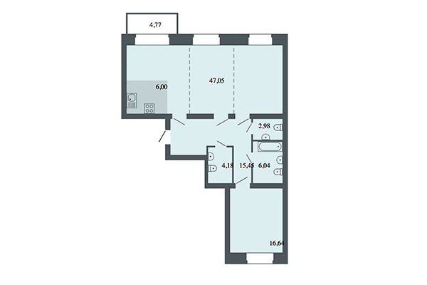 3-комнатная квартира 98,36 м² в ЖК Спектр. Планировка