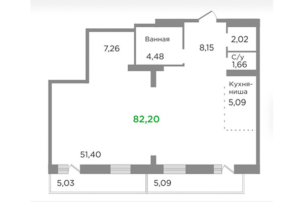 3-комнатная квартира 82,20 м² в ЖК Ясный берег. Планировка