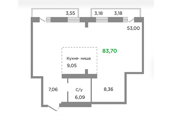 3-комнатная квартира 83,70 м² в ЖК Ясный берег. Планировка