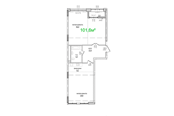 3-комнатная квартира 101,60 м² в ЖК Берлин. Планировка