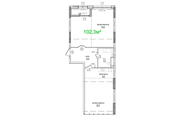 3-комнатная квартира 102,03 м² в ЖК Берлин. Планировка