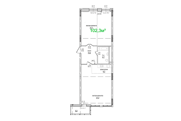 3-комнатная квартира 102,30 м² в ЖК Берлин. Планировка