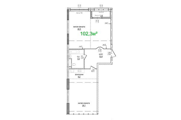 3-комнатная квартира 102,50 м² в ЖК Берлин. Планировка