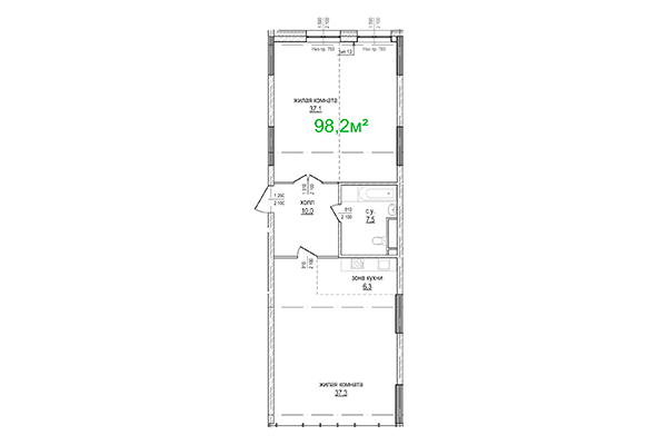 3-комнатная квартира 98,20 м² в ЖК Берлин. Планировка