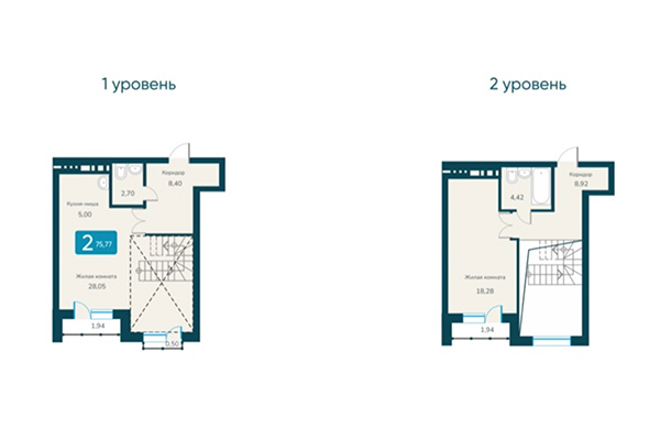 2-комнатная квартира 75,77 м² в ЖК Марсель 2. Планировка