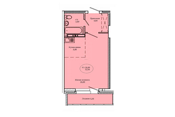 Студия 32,04 м² в Дом на Костычева. Планировка