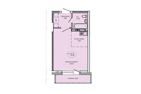 Студия 32,38 м² в Дом на Костычева. Планировка