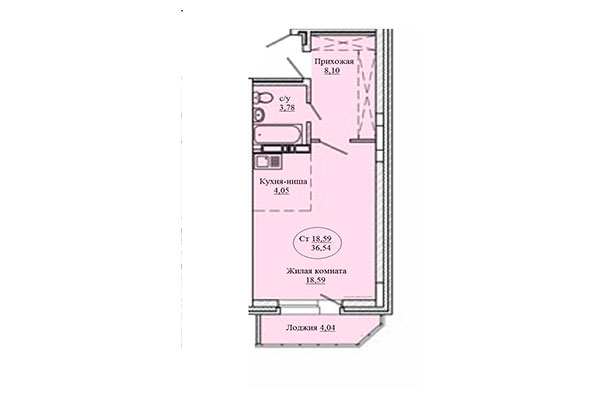 Студия 36,54 м² в Дом на Костычева. Планировка