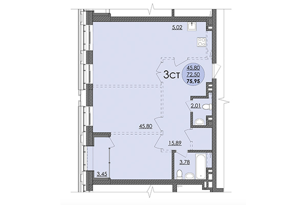 3-комнатная квартира 75,95 м² в ЖК Ричмонд. Планировка