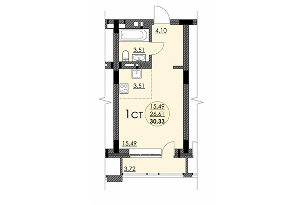 Студия 30,33 м² в ЖК Романтика. Планировка