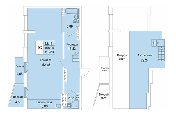 Хайфлет 113,33 м² в Расцветай на Гоголя. Планировка