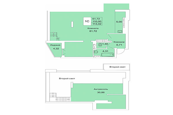 Хайфлет 113,42 м² в Расцветай на Гоголя. Планировка