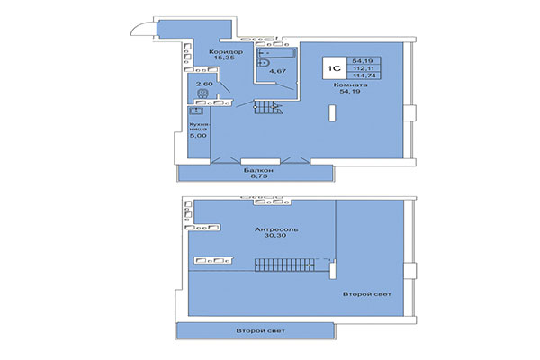 Хайфлет 114,74 м² в Расцветай на Гоголя. Планировка