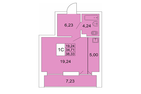 Студия 38,33 м² в Расцветай на Гоголя. Планировка