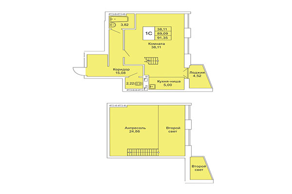 Хайфлет 91,35 м² в Расцветай на Гоголя. Планировка