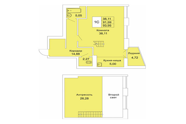 Хайфлет 93,95 м² в Расцветай на Гоголя. Планировка