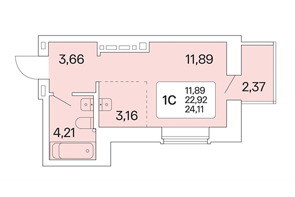 Студия 24,11 м² в Расцветай на Красном. Планировка