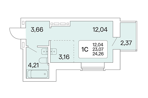 Студия 24,26 м² в Расцветай на Красном. Планировка