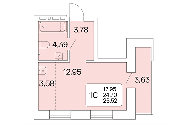 Студия 26,52 м² в Расцветай на Красном. Планировка