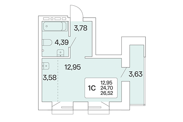 Студия 26,53 м² в Расцветай на Красном. Планировка