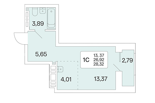 Студия 28,32 м² в Расцветай на Красном. Планировка