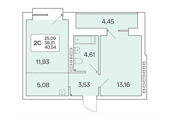 2-комнатная квартира 40,55 м² в Расцветай на Красном. Планировка