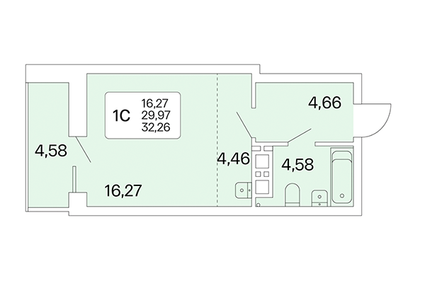 Студия 32,26 м² в Расцветай на Маркса. Планировка