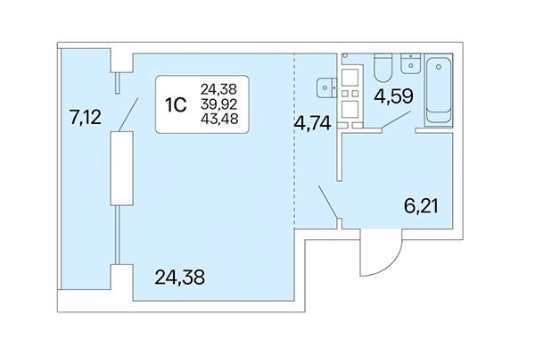 Студия 43,48 м² в Расцветай на Маркса. Планировка