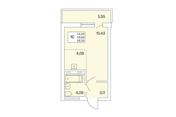 Студия 28,35 м² в Расцветай на Обской. Планировка