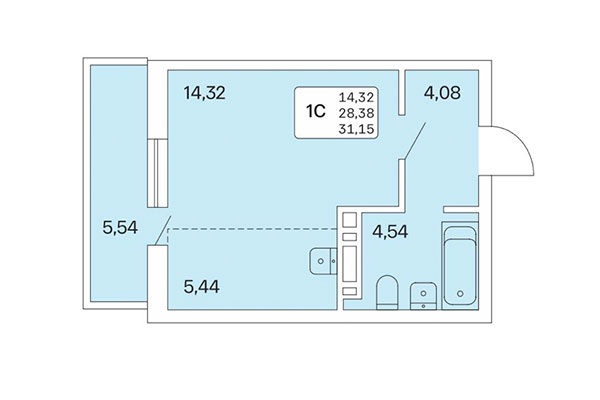 Студия 31,15 м² в Расцветай на Обской. Планировка