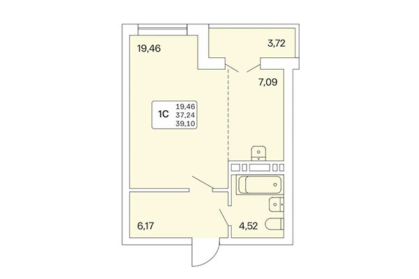 Студия 39,10 м² в Расцветай на Обской. Планировка