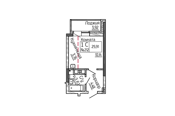 Студия 25,91 м² в Сакура Парк. Планировка