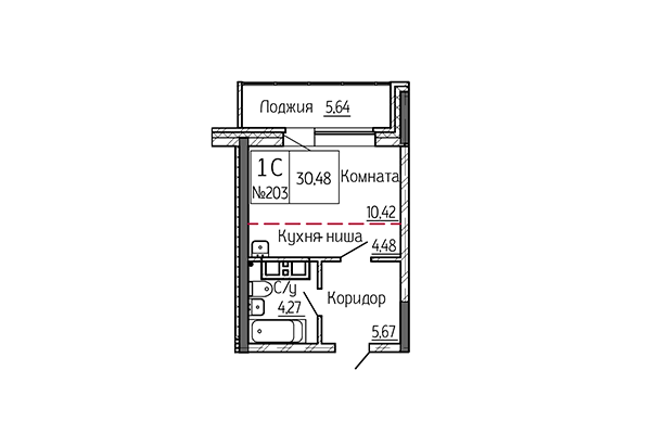 Студия 30,48 м² в Сакура Парк. Планировка