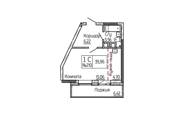 Студия 35,96 м² в Сакура Парк. Планировка