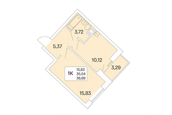 1-комнатная квартира 36,69 м² в Дом на Шамшиных. Планировка