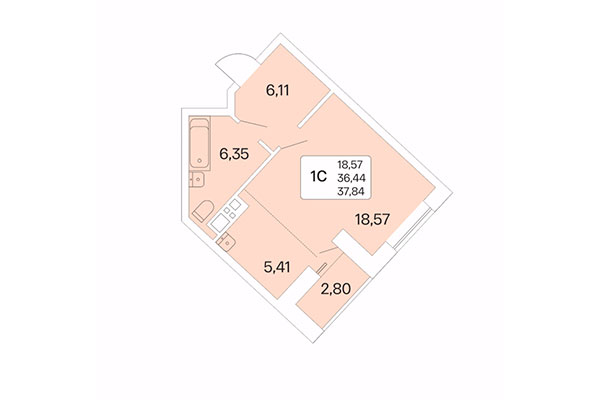 Студия 37,84 м² в Дом на Шамшиных. Планировка